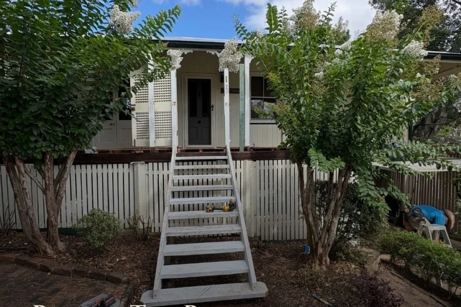 New front stairs on a Brisbane timber cottage mid-renovation